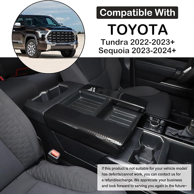 Car Center Console Armrest Protector Cover Compatible with Toyota Tundra 2022+ & Sequoia 2023+, Central Armrest Seat Storage Box Cover Cushion Lid Protector Pad Waterproof Anti-Scratch ABS Accessories