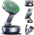 Magnetic Phone Charging Holder Mount for Magsafe Car Mount Charger, 15W Fast Charger Wireless [108+LBS Suction & 3800gf Magnetic], 360° Adjustable Vacuum Holder for iPhone 12-17 series (with Adapter)