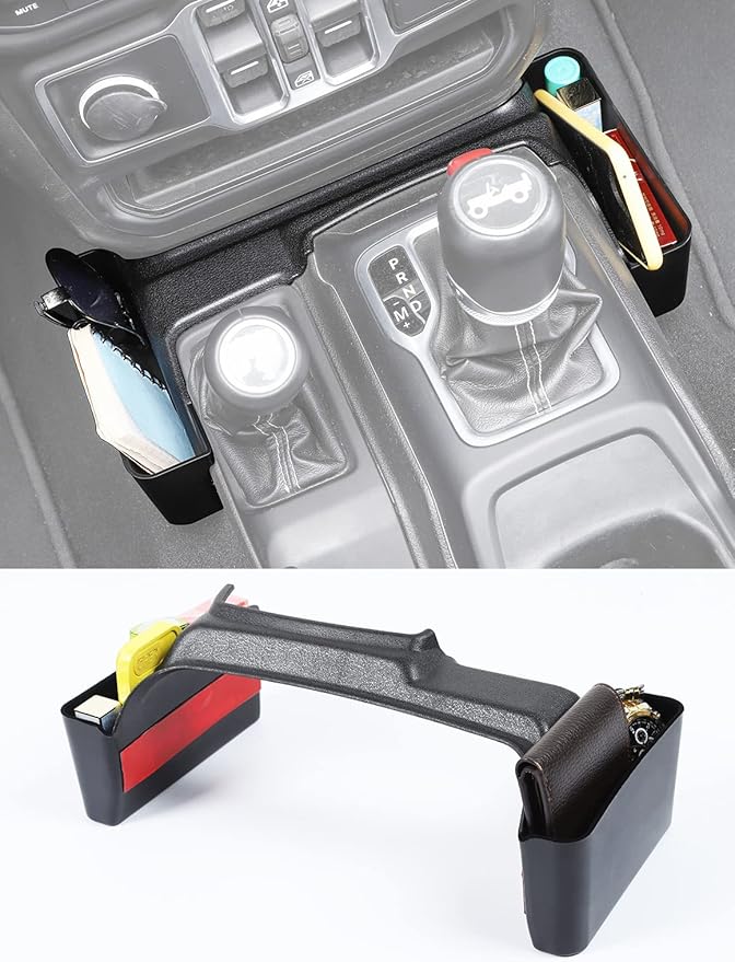 Savadicar GT-2 Shifter Storage Box with Microfibers, Gear Shift Side Tray, Center Console Organizer for 2018-2025 Jeep Wrangler JL JLU 4XE & Gladiator JT, Interior Accessories, Black,1 PC