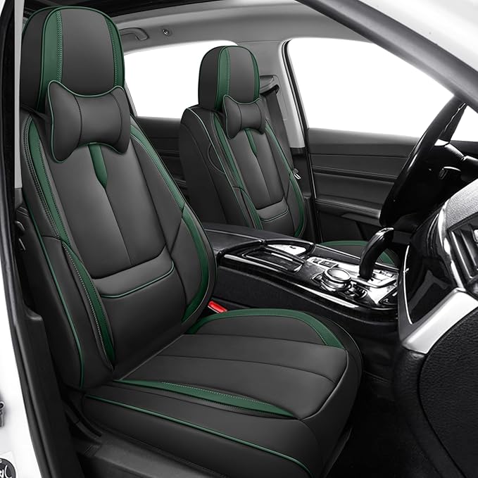 Fit for 98% of Mercedes Benz Car Seat Covers with Headrests, Premium Nappa Leather Seat Cover, Fully Wrapped Protect Modern Style Seat Cover (2-Seat Luxury, Black & Green)
