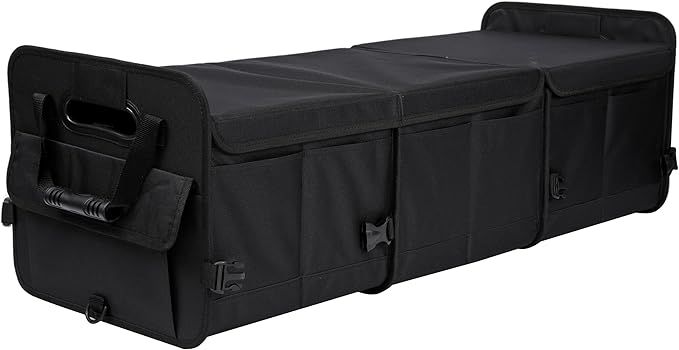 AOKJOY Car Trunk Organizer with Lid Storage Collapsible Multi Compartment Adjustable Straps for SUV, Truck, Sedan(Black) XL