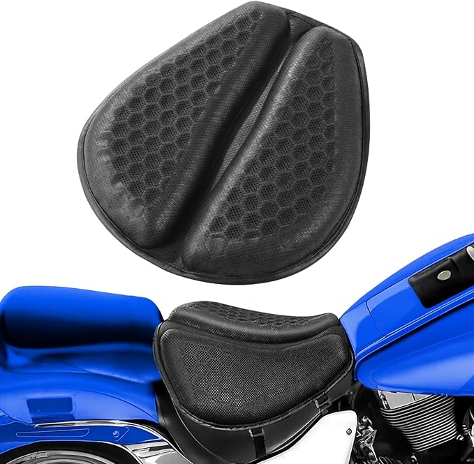 OMISTAR Motorcycle Seat Cushion, Shock Absorbing Gel Seat Pad with 3D Honeycomb Design, Breathable Cooling Pad, Anti-Slip & Foldable Seat Cushion Pad, Fits Most Motorcycles Long Rides