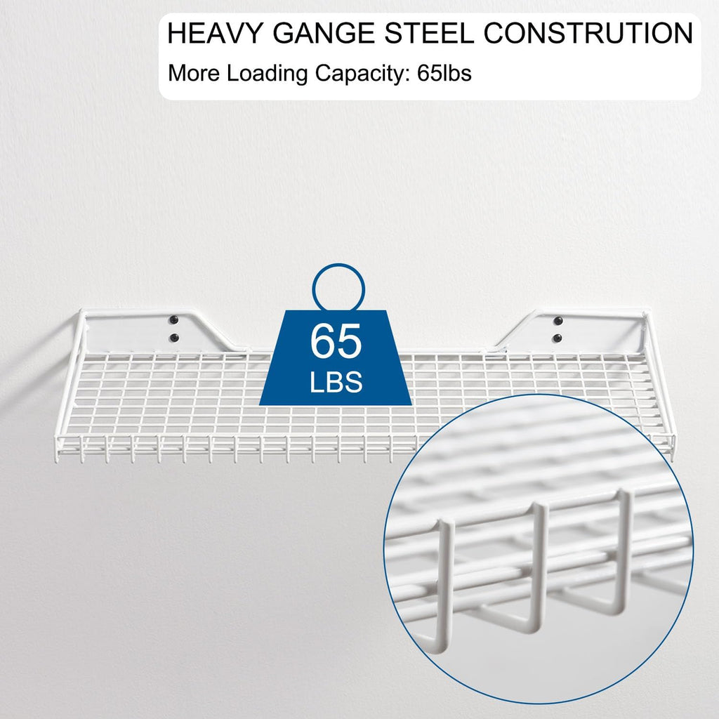 Wallmaster Heavy Duty Garage Wall Shelving 2 Pack 23.6"x11.8" Metal Wire Shelves Wall Mount Mesh Storage Rack for Garage, Office, Basement and Kithcen, max Load 65 lbs (White)