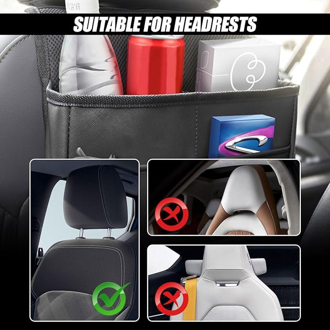 Car Back Seat Organizer, Waterproof PU Leather Car Hanging Storage Bag, Multipurpose Front & Backseat Car Seat Storage Organizer, Universal Interior Car Accessories for Most Vehicles (Black)