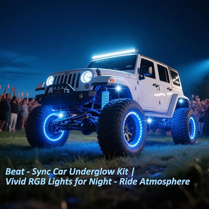 RGB LED Rock Lights Kit with APP/RF Remote Control Music Mode, Enhanced Underglow Lights Multi Zone Neon Underbody Light Multi Color 12V Waterproof for Trucks Jeep UTV ATV Golf Cart Offroad (12, p)