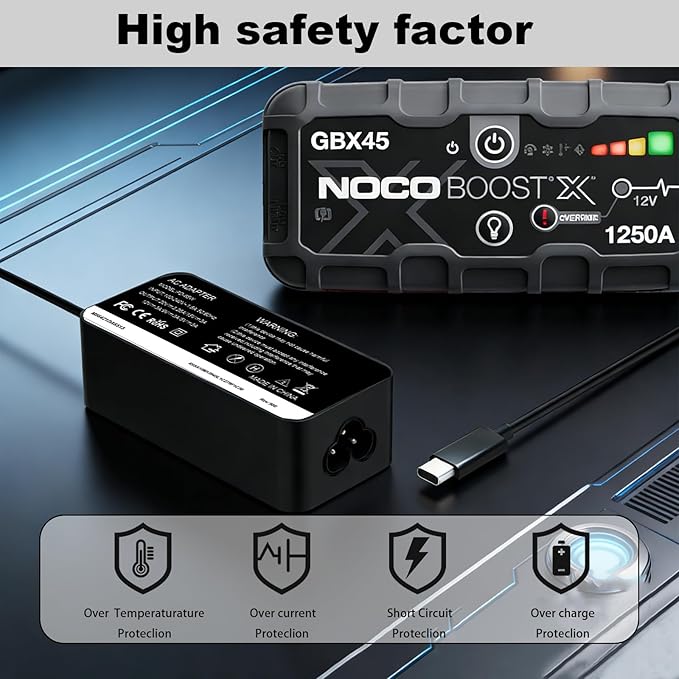65W USB-C Charger Cable for NOCO UltraSafe Portable Jump Starter Compatible with NOCO Boost X GBX45 GBX55 GBX75 GBX155 Power Adapter Cord