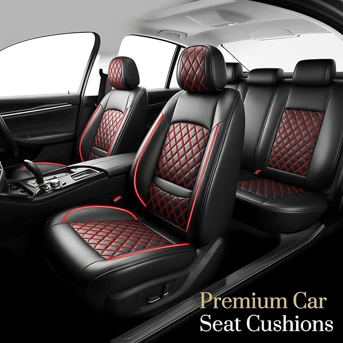 Fit RDX Car Seat Covers for Acura RDX 2010-2025 2026 - Premium Leather, Waterproof, All-Weather, Airbag Compatible, Anti-Slip, Breathable, Easy Install, Seat Protectors, Full Set, Redline