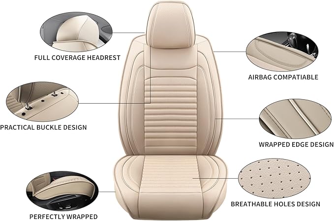Front Seat Covers Fit for Toyota RAV4 2001-2026, Car Seat Covers Front Seats, Breathable Faux Leather Automotive Seat Covers Front Pair Anti-Slip Seat Cover(Beige, Front)