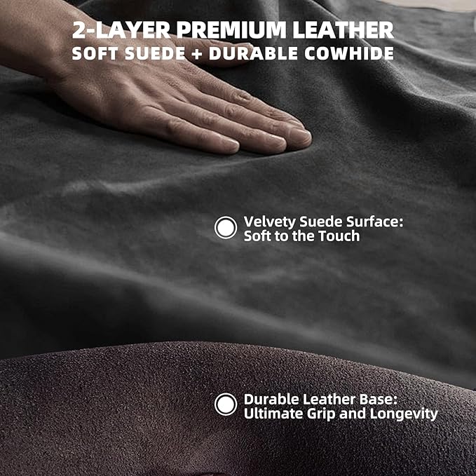 Suede Leather Steering Wheel Cover Wrap Kit - DIY Stitch-On for 14.5-15" Wheels, Superior Sweat Absorption & Non-Slip Grip, Comfortable & Durable Year-Round Upgrade