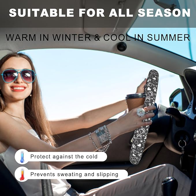 Funny Dog Paw Steering Wheel Cover, Cute Anti-Slip Breathable Car Accessories Interior Elastic Steering Wheel Cover for Men Women Gifts Fit Auto, SUV Vans Truck Universal 14.5-15 Inch