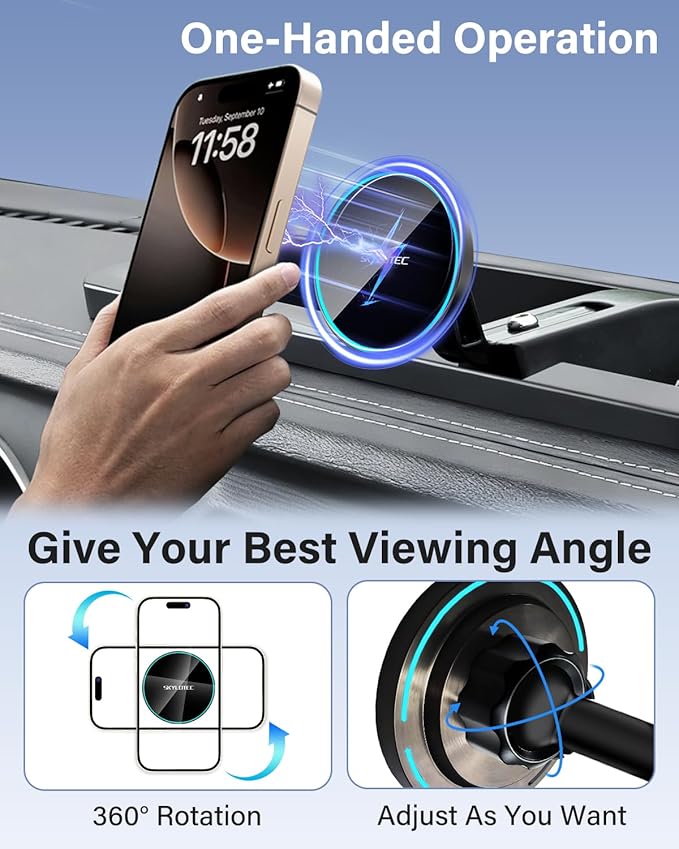 SKYLOTEC Phone Holder for Jeep Wrangler JK JKU 2011-2016 2017 2018 Accessories Car Magnetic Phone Mount Compatible with MagSafe, Strong Magnets Fast Wireless Charger Dashboard Mount Dash Tray