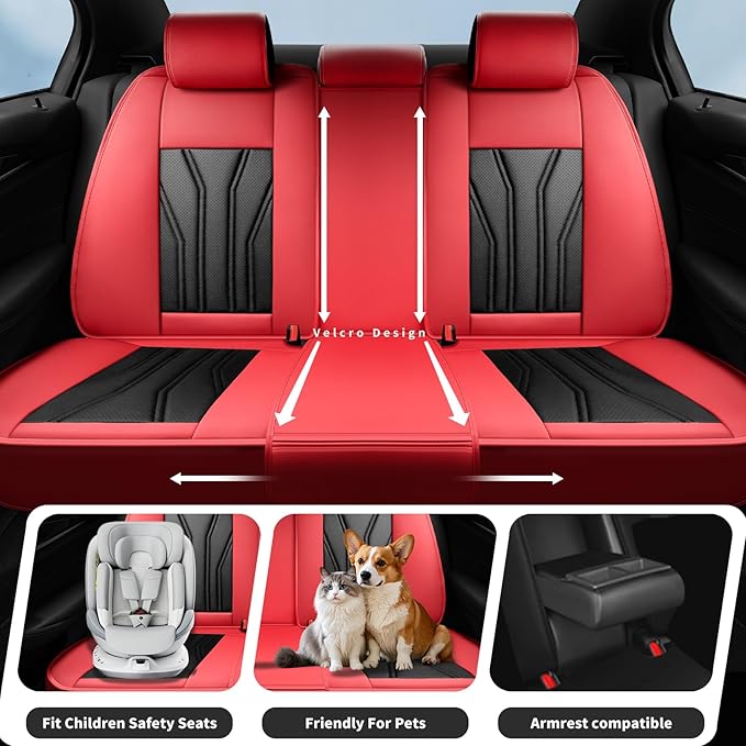 Fit Rogue Car Seat Covers Compatible with Nissan Rogue 2011-2025 2026 - Full Set Premium Leather， Waterproof Breathable， All-Weather Seat Cushion Protecto&Airbag Compatible （Red & Black