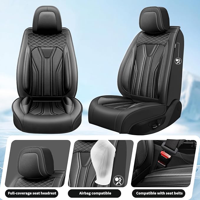 Fit Sentra Car Seat Covers Compatible with Nissan Sentra 2001-2025 2026 - Full Set Premium Leather， Waterproof Breathable， All-Weather Seat Cushion Protecto&Airbag Compatible （All Black