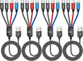 4Packs 5FT Dual Type-C 4 in 1 Multi Charging Cable with 2 USB-C/IP/Micro Port, USB Cable iPhone Charger Cord, Travel Cruise Essentials Car Accessories for iPhone17-8, Galaxy 25 Android iPad, More