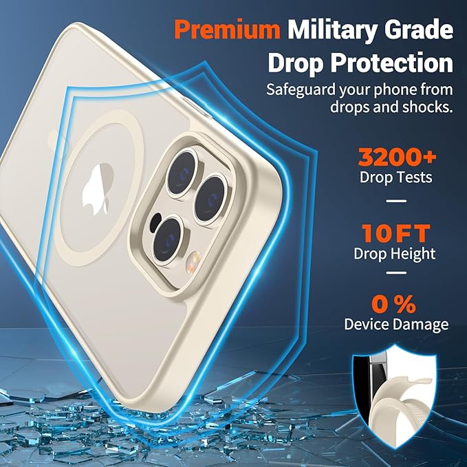 SUPFINE Magnetic for iPhone 13 Pro Case (Compatible with MagSafe) (Military Grade Drop Protection) Slim Translucent Matte Shockproof with Anti-Fingerprint Phone Case,Antique White