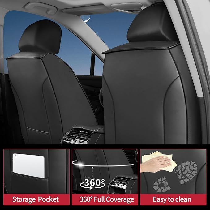 Fit Fj Cruiser Car Seat Covers for Toyota Fj Cruiser 2007-2013 2014 - Upgraded Premium Waterproof & Breathable Leather, Airbag Compatible, All-Weather Seat Cushion Protector (2 Front/Black)
