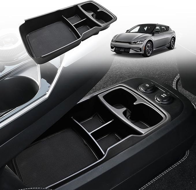 BestEvMod Lower Center Console Organizer Tray Compatible with Kia EV6 2022-2026 Interior Accessories Storage Box ABS Material with PVC Trim Accessories (Lower Organizer-V2)