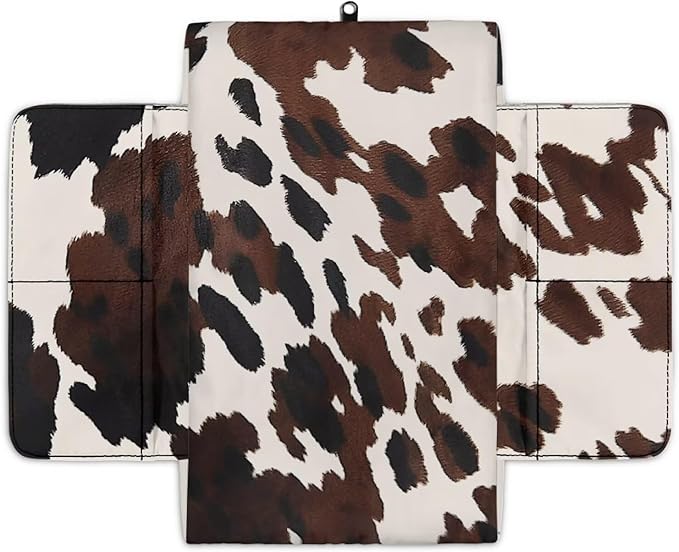 Wanyint Black Brown Cow Print Car Center Console Armrest Cover Anti-Slip Armrest Storage Box Mat Anti-Scratch Middle Console Pad Protective Cover Universal Fit Most Vehicle, SUV, Truck