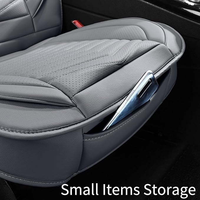 Nappa Leather Car Seat Covers Front Seats, Gray Car seat Protector, Waterproof Car Seat Cushion, Universal Automotive Seat Covers Fit for SUV Truck Pick-up Sedan and Most Cars