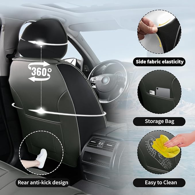 Fit Tucson Car Seat Covers Compatible with Hyundai Tucson 2010-2024 2026, Premium Leather Breathable, Wear Resistant, Airbag Compatible, All-Weather Protection & Full Coverage, Full Set Gray