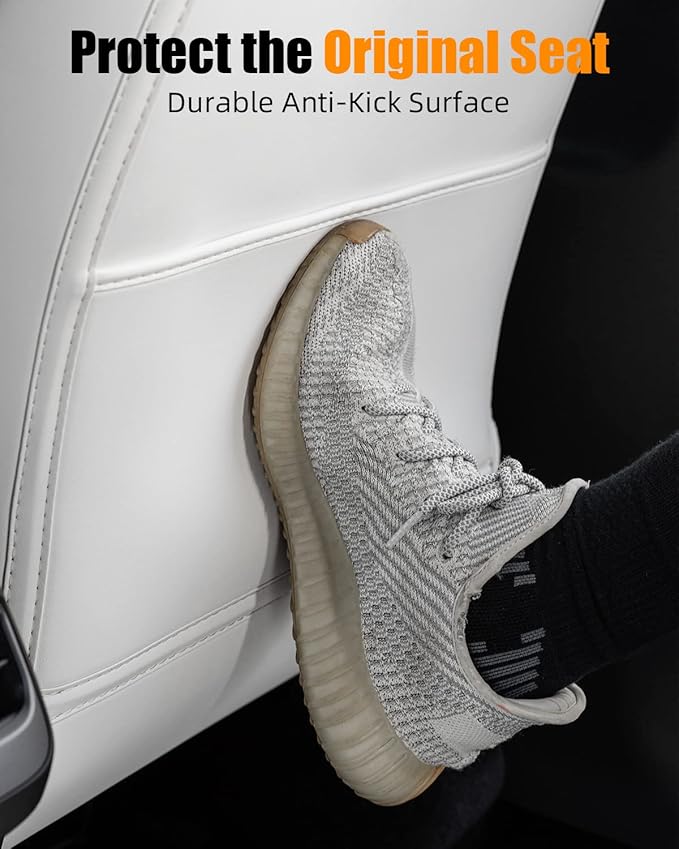 EVANDCAR Leather Seat Back Protector for Model 3/Y/S, Wear-Resistant Car Kick Mats with Organizer Pocket, Set of 2