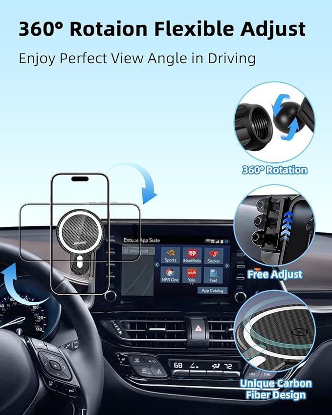 PZK Car Phone Mount for Toyota C-HR CHR 2019 2020 2021 2022 LE/XLE/Limited/Nightshade Accessories 8-inch Screen 360° Rotation Phone Cradles Magnetic 15W Fast Wireless Charger Phone Holder