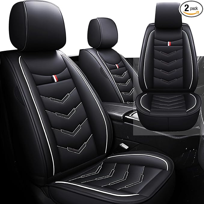 Car Seat Cover 2 Seats for Chevrolet Camaro 2000-2024, Durable Wear Resistant Waterproof Vehicle Cushion Cover, Breathable No Odor Premium Leather Vehicle Seat Covers.(Standard,Black White)