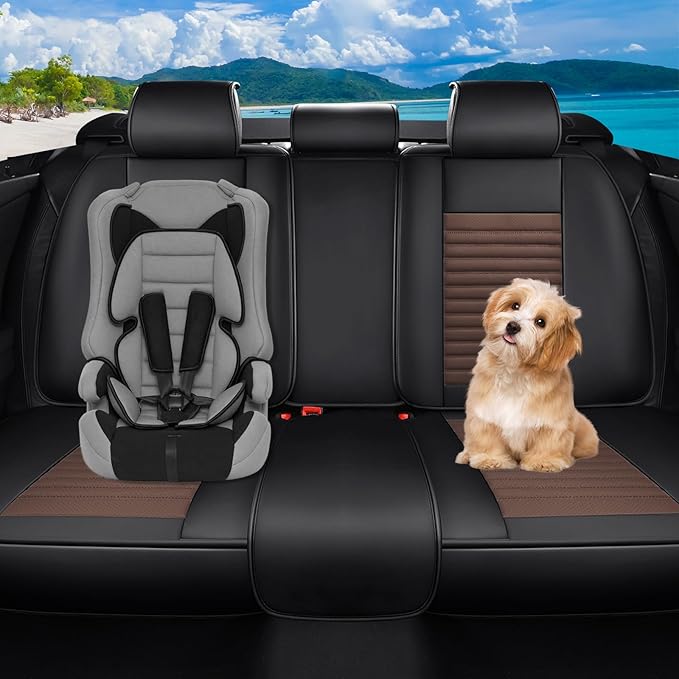 Car Seat Covers Full Set Fit for Toyota Prius 2001-2026, Premium Faux Leather Car Seat Protector,Breathable Anti-Slip Full Wrapping Edge Seat Covers(Black&Brown,Full Set)