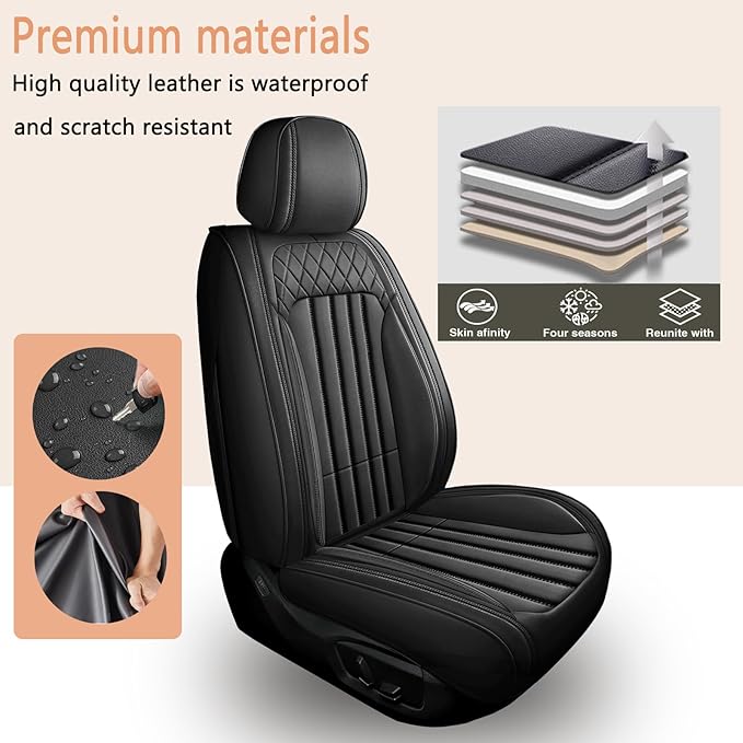 Car Seat Covers Fit for Kia Sorento 2007-2023 2024 2025: Front Set Waterproof Leather Vehicle Seat Cushion Luxury Automotive Protector Easy to Install(2 Seats, Black)