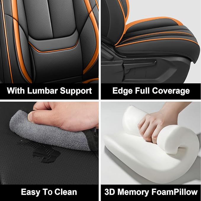 Fit for 98% of Mercedes Benz Car Seat Covers with Headrests, Premium Nappa Leather Seat Cover, Fully Wrapped Protect Modern Style Seat Cover (2-Seat Luxury, Black & Orange)