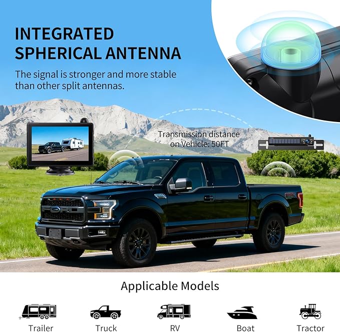 Solar Wireless Backup Camera for Car 5" HD 1080P Monitor 2 Mins DIY Installation 5,000mAh Battery Night Vision 2 Split Screen Back Up Camera Waterproof Reverse Camera for Truck,Pickup,RV,SUV