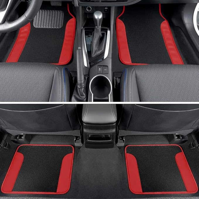 BDK Red All Weather Heavy Duty Car Floor Mats Interior Liners for Auto Van Truck SUV, Heavy Duty All Weather Protection, Fits Front & Rear