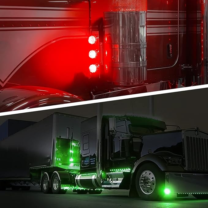 Partsam 1PCS Dual Revolution 17 LED Watermelon Light for Semi Truck, Red Stop Turn Signal and Marker to Green Auxiliary Light, Underglow Light Compatible with Freightliner Kenworth Peterbilt