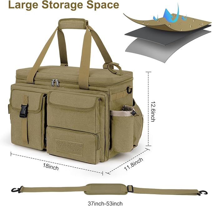 Patrol Bag Law Enforcement Police Gear Bag, Car Front Seat Organizer Tactical Officer Duty Bags, Police Car Accessories for Passenger Seat, Multiple Compartment Removable Shoulder Strap, khaki