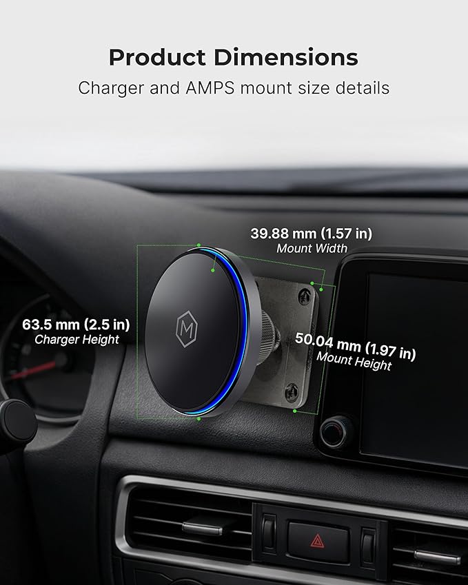 MagSwitch Qi2 Magsafe Car Mount Charger - Magnetic Cell Phone Holder with AMPS Plate Mount, 15W Fast Charger with a Built in On/Off Switch for Charging, Compatible with iPhone & Samsung