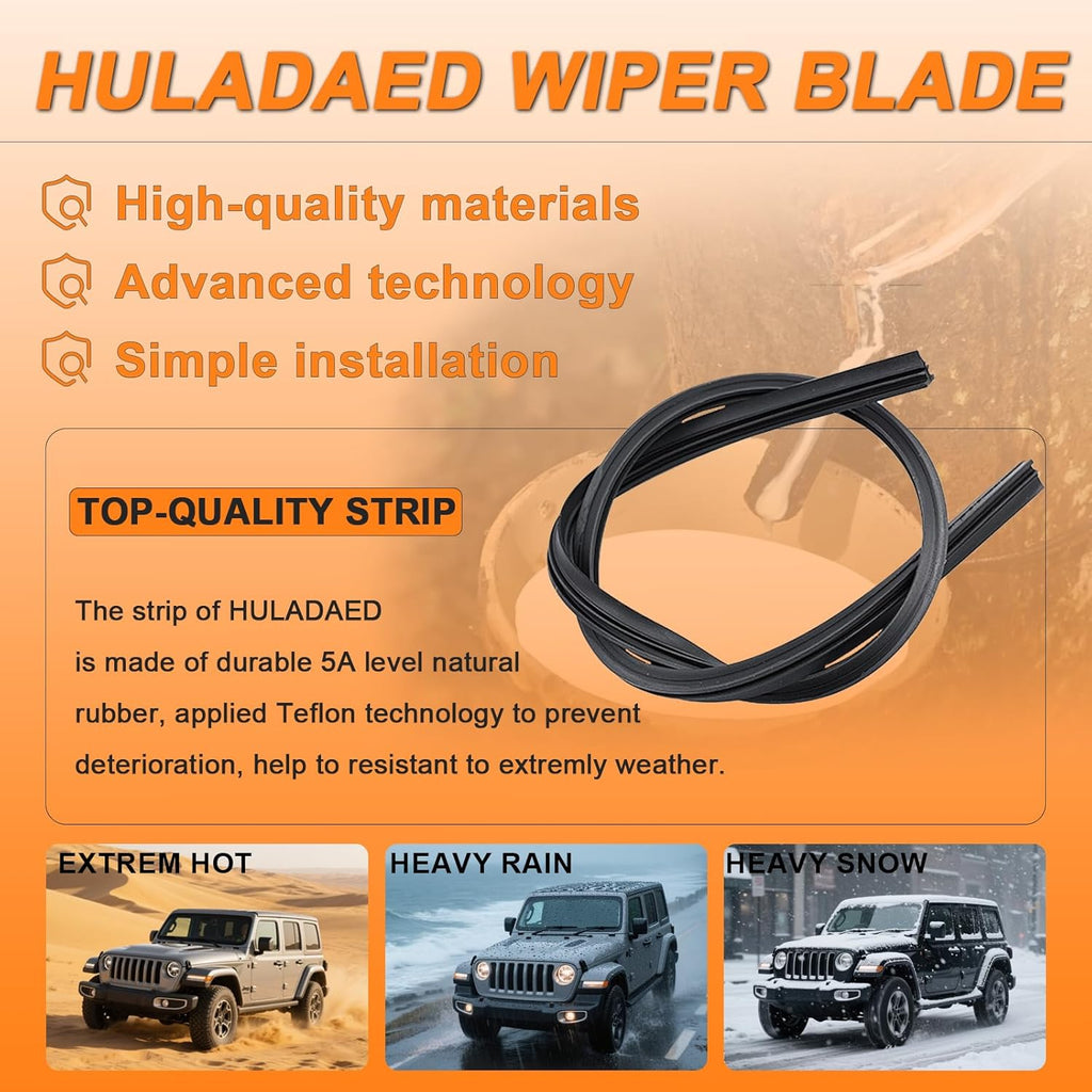 HULADAED® 22'' 20'' 10'' Windshield Wipers Replacement for Jeep Renegade 2023-2015,Silicone Front Rear Wiper blades for MY Car-All Weather & Quiet(3 PACK)