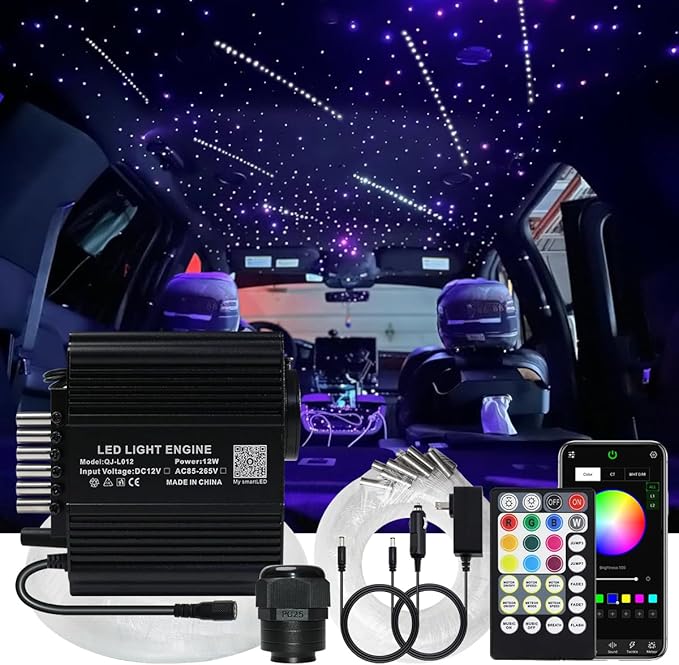 AKEPO 12W 550pcs Twinkle&240pcs Shooting Star 2-in-1 Fiber Optic Starlight Headliner Lights Kit, 0.03in*9.8ft Car Home Meteor APP Control Music Activated Optical Fiber Star Ceiling Light