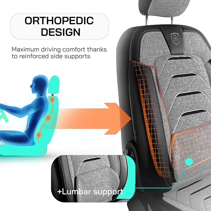 Premium Car Seat Covers Front Seat - Linen Car Seat Cover for SUV, Cars, Most Pickups, Grey-Black, Car Seat Protector, Car Seat Covers Front Seats, Car Seat Protector