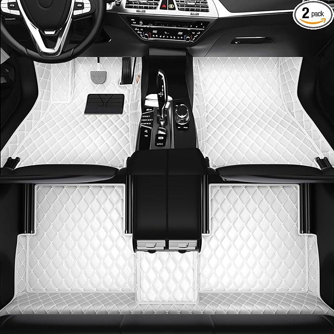 All-Weather car Floor MATS-Suitable for 99% of car Models,Leather car mat, offering Personalized Embroidery and Multiple Color Options,Provide Protection for car Rug (White)
