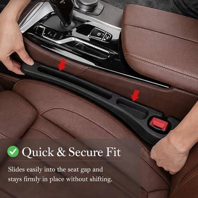 Seat Gap Filler 2 Pack, Car Seat Gap Plug with Storage Slot for Phone & Keys, High-Density Elastic Car Slot Organizer for Most Cars, SUVs, and Trucks - Black