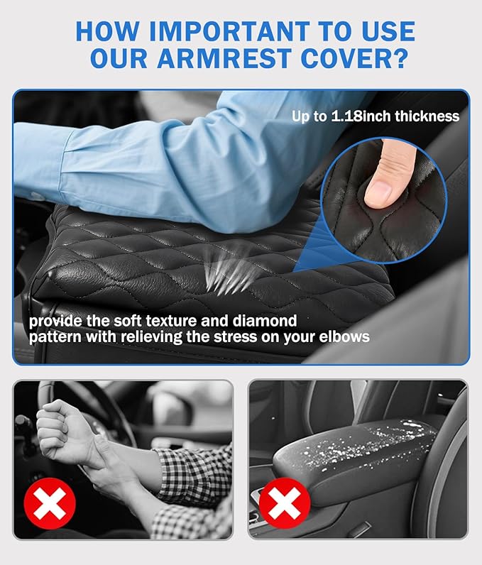 Center Console Cover for Hyundai Palisade 2020 2021 2022 2023 2024 2025 2026 Accessories, Anti-Scratch Leather Middle Armrest Console Pad Elbow Arm Rest Cushion Protector with Pockets Storage Bag