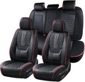 Coverado Car Seat Covers Full Set, Nappa Leather Seat Covers for Car, Waterproof Car Seat Protector with Lumbar Support, Automotive Seat Covers Universal Fit for Most Cars SUV Trucks (Black-Red line)