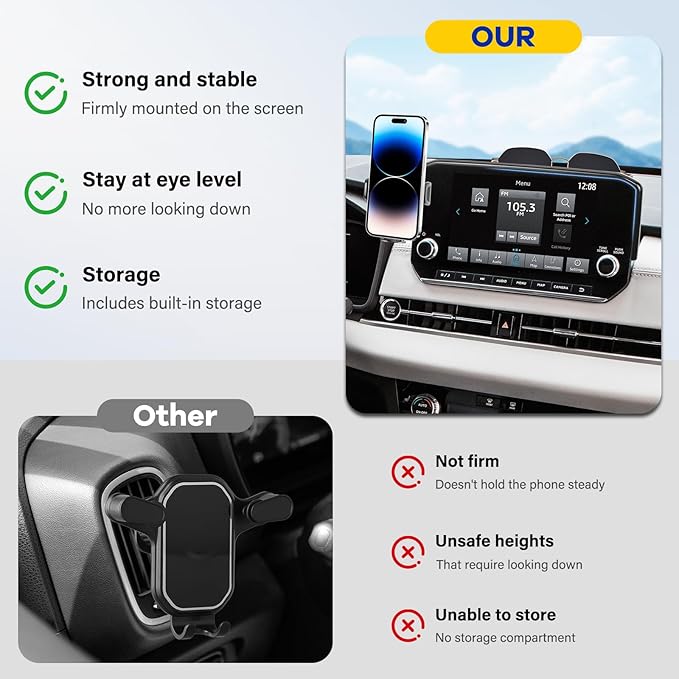 Car Phone Holder Compatible with Mitsubishi Outlander 2022-2024 & 2023-2025 Outlander PHEV 9 inch Cell Phone Mount with Hands-Free & 360°Rotation (NOT Fit 8″Screen)
