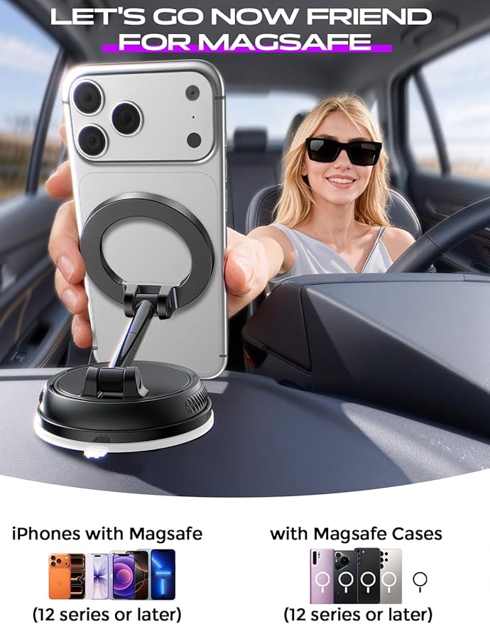 Car Phone Holder for Magsafe,[122+LBS Strongest Suction & 2400gf Magnetic],360° Adjustable,Phone Holders for Your Car,Car Phone Mount,Car Accessories for Your Car/Gym/Mirror Mount for iPhone&Android