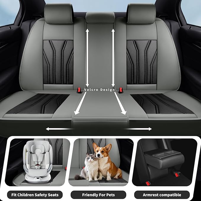 Fit Frontier Car Seat Covers Compatible with Nissan Frontier 2010-2025 2026 - Full Set Premium Leather， Waterproof Breathable， All-Weather Seat Cushion Protecto&Airbag Compatible （Gray & Black