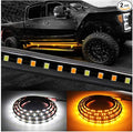 Truck LED Running Board Lights Amber Side Marker Kit, White Courtesy Lights Extended Crew Cab 2pc 48Inch 144 Led Bar Bed Light Switchback Underglow Strip for Pickup Trucks SUV Car Work (48Inch Board)