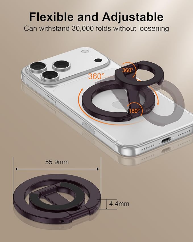 MagSafe Finger Ring Phone Holder with Kickstand, Magnetic Grip Stand for iPhone 17e/17 Pro Max/Air/16e/16 Plus/15/14/13/12 Samsung Galaxy & Pixel, Stick-On for MagSafe Car Mount, Gym & Metal Surfaces