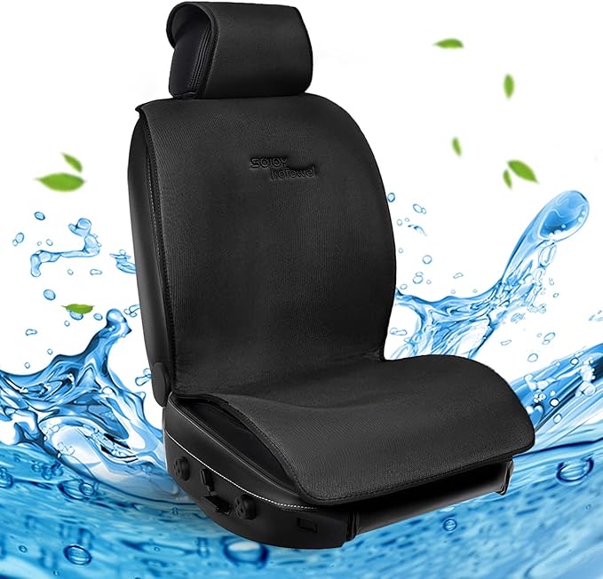 Sojoy IsoTowel Car Seat Cover for Front Seat,Microfiber Breathable Cloth Seat Protector,with Quick-Dry Non-Slip Back for All Workouts,All-Weather (Carbon Black, 1 Pcs)
