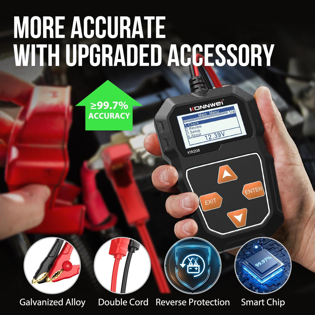 KONNWEI KW208 12V Car Battery Tester, 100-2000 CCA Load Tester Automotive Alternator Tester Digital Auto Battery Analyzer Charging Cranking System Tester for Truck Marine Motorcycle SUV Boat