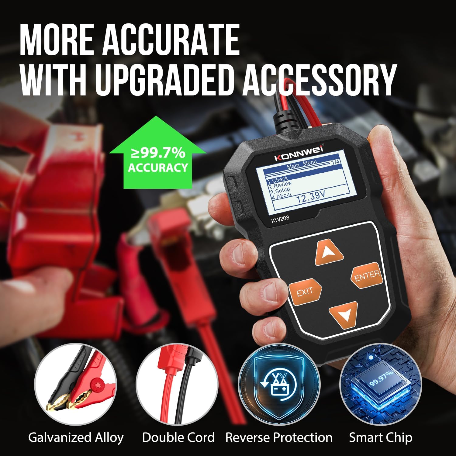 KONNWEI KW208 12V Car Battery Tester, 100-2000 CCA Load Tester Automotive Alternator Tester Digital Auto Battery Analyzer Charging Cranking System Tester for Truck Marine Motorcycle SUV Boat